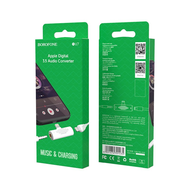 Borofone Adapter BV7 Audio - Lightning to Lightning + jack 3,5mm - white - Image 6