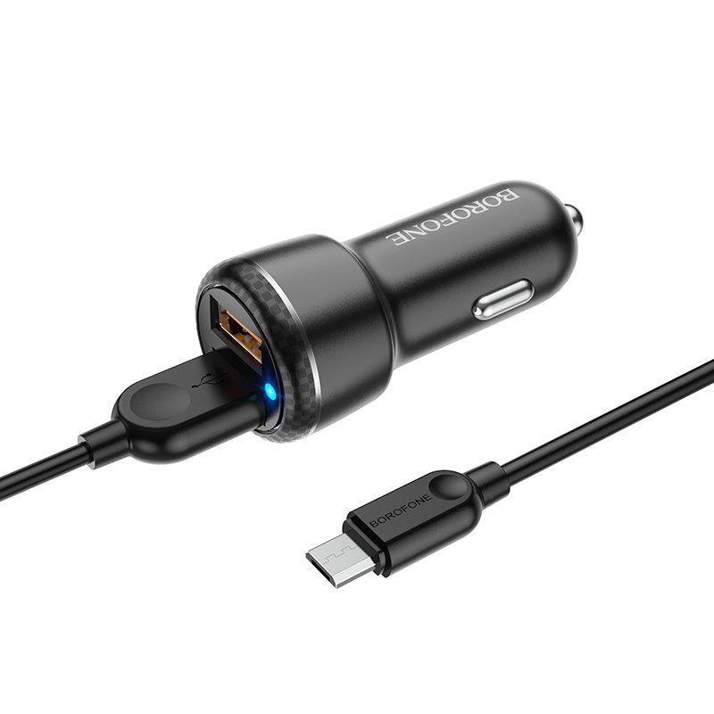 Borofone Car charger BZ17 Core - 2xUSB - QC 3.0 18W with USB to Micro USB cable black - Image 2