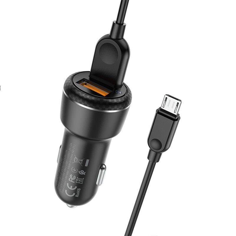 Borofone Car charger BZ17 Core - 2xUSB - QC 3.0 18W with USB to Micro USB cable black - Image 5