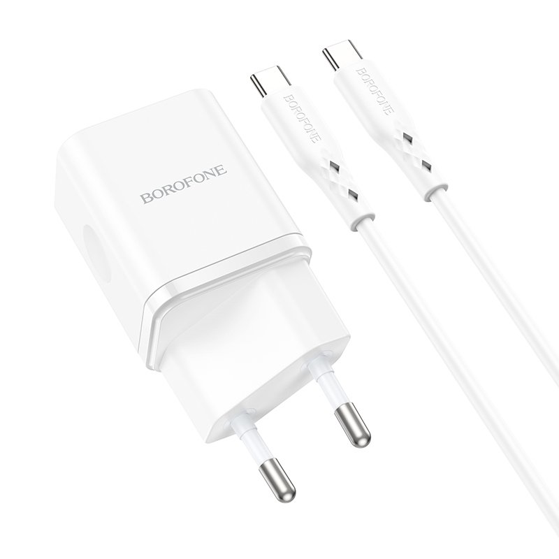 Borofone Wall charger BN7 - USB + Type C - QC 3.0 PD 20W with Type C to Type C cable white - Image 2