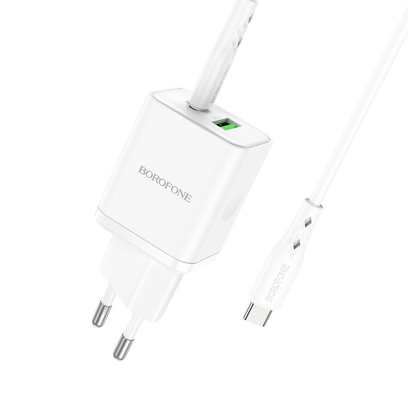 Borofone Wall charger BN7 - USB + Type C - QC 3.0 PD 20W with Type C to Type C cable white - Image 5