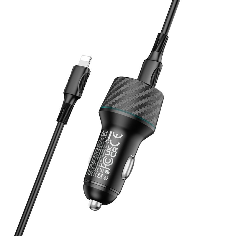 Borofone Car charger BZ21 Brilliant - USB + Type C - QC 3.0 PD 48W with Type C to Lightning cable black - Image 6