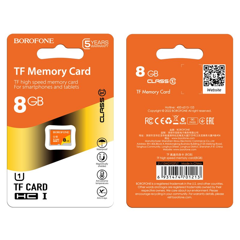 Borofone Memory card MicroSD 8GB SDHC Class10 75MB/s - Image 3
