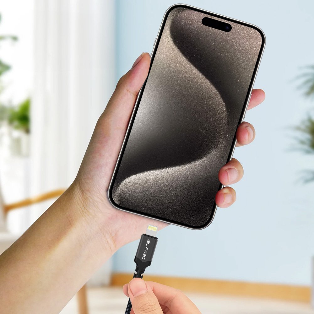Blavec Cable Raptor braided - USB to Lightning - 1,5A 2 metres Apple CarPlay (CRA-UL15BG20) black-grey - Image 4