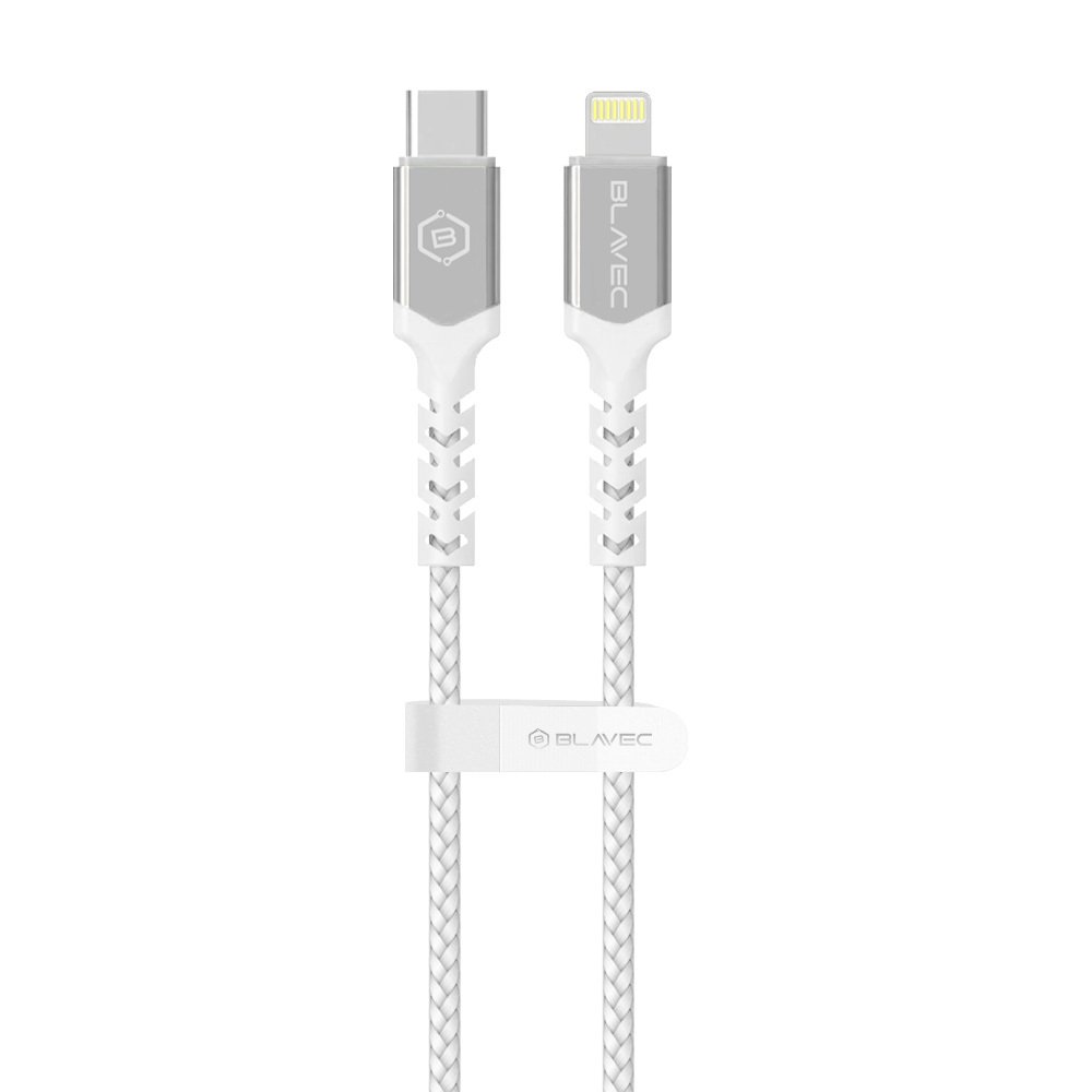 Blavec Cable Raptor braided - Type C to Lightning - PD 20W 2,4A 3 metres Apple CarPlay (CRA-CL24WS30) white-silver - Image 5