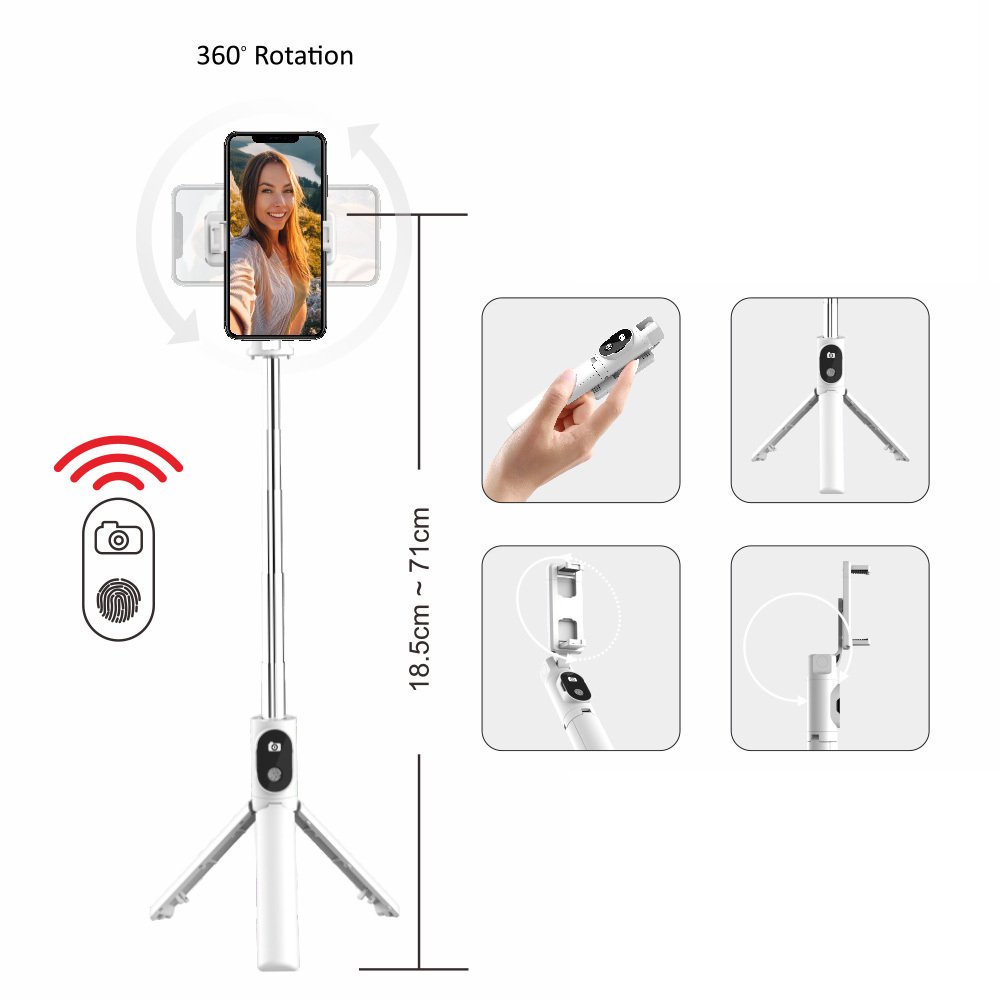 Blavec Selfie Stick Coco P-02 tripod + remote control 0,7 metres (SSCP02-TRW07) white - Image 3