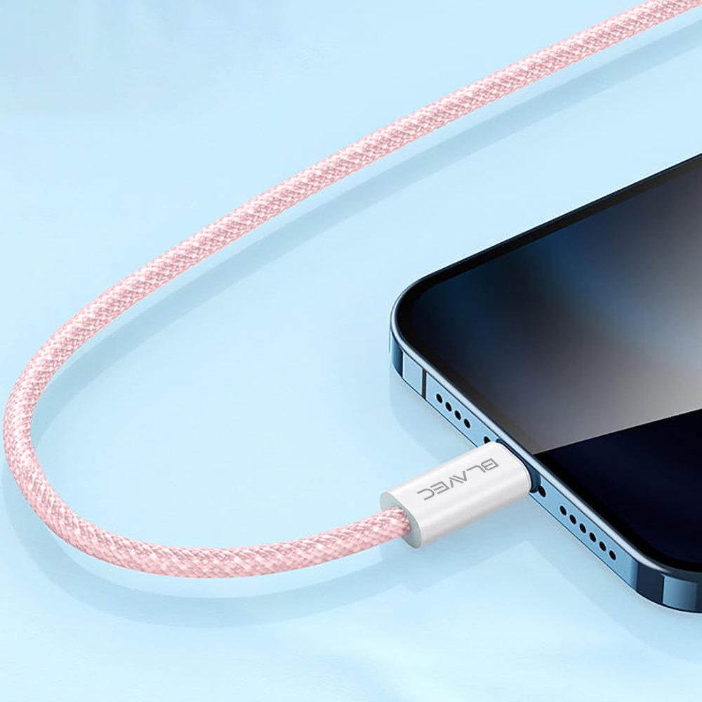 Blavec Cable Candy braided - Type C to Lightning - PD 20W 2,4A 3 metres Apple CarPlay (CCA-CL24P30) pink - Image 5