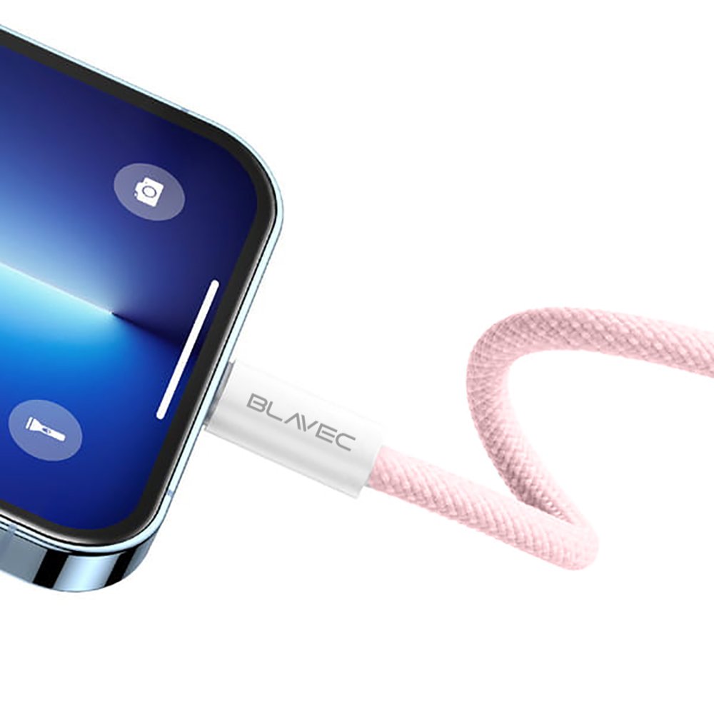 Blavec Cable Candy braided - Type C to Lightning - PD 20W 2,4A 1 metre Apple CarPlay (CCA-CL24P10) pink - Image 6
