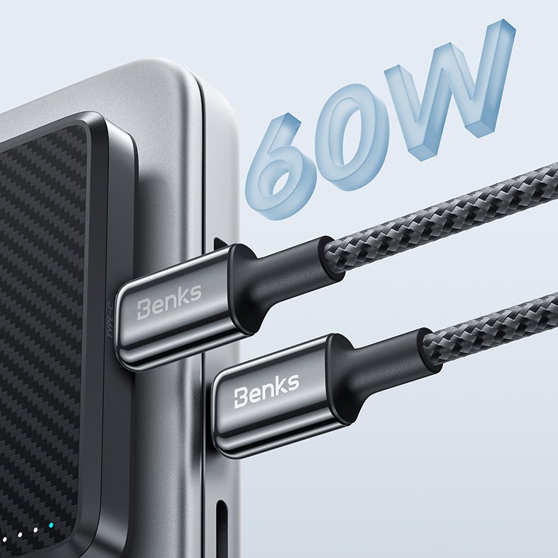 Benks Cable D49 braided - Type C to Type C - PD 60W 3A 1,2 metres black - Image 6