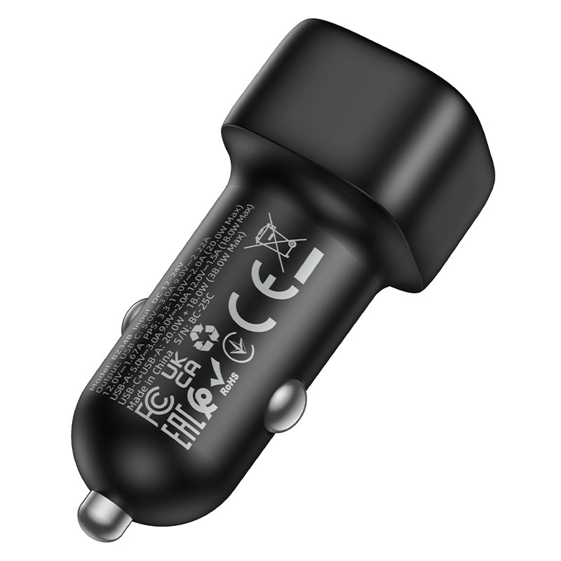 Borofone Car charger BZ34B Cloud - USB + Type C - QC 3.0 PD 38W black - Image 3