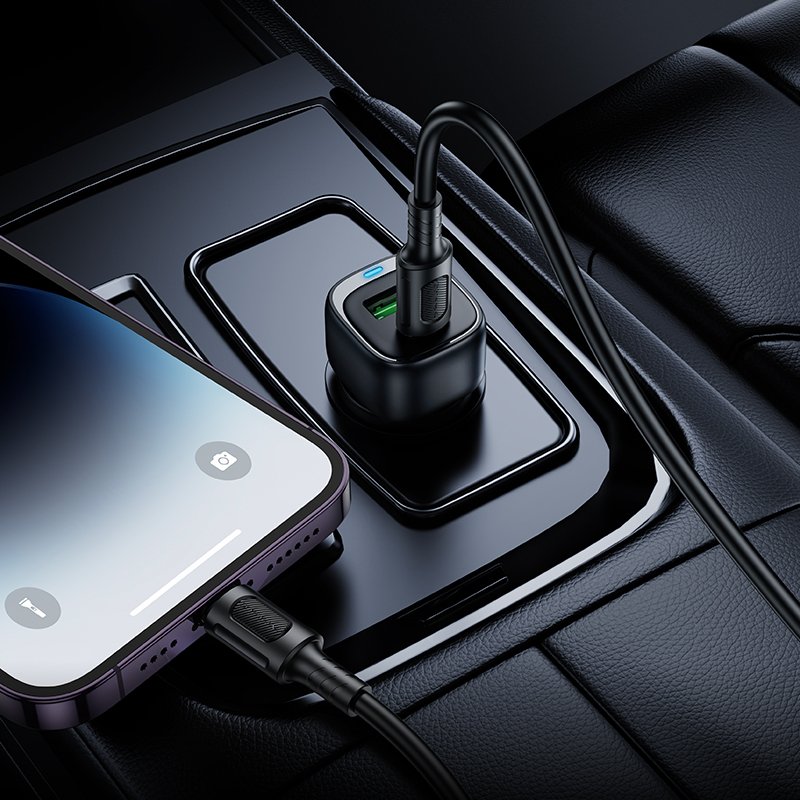 Borofone Car charger BZ34B Cloud - USB + Type C - QC 3.0 PD 38W black - Image 4