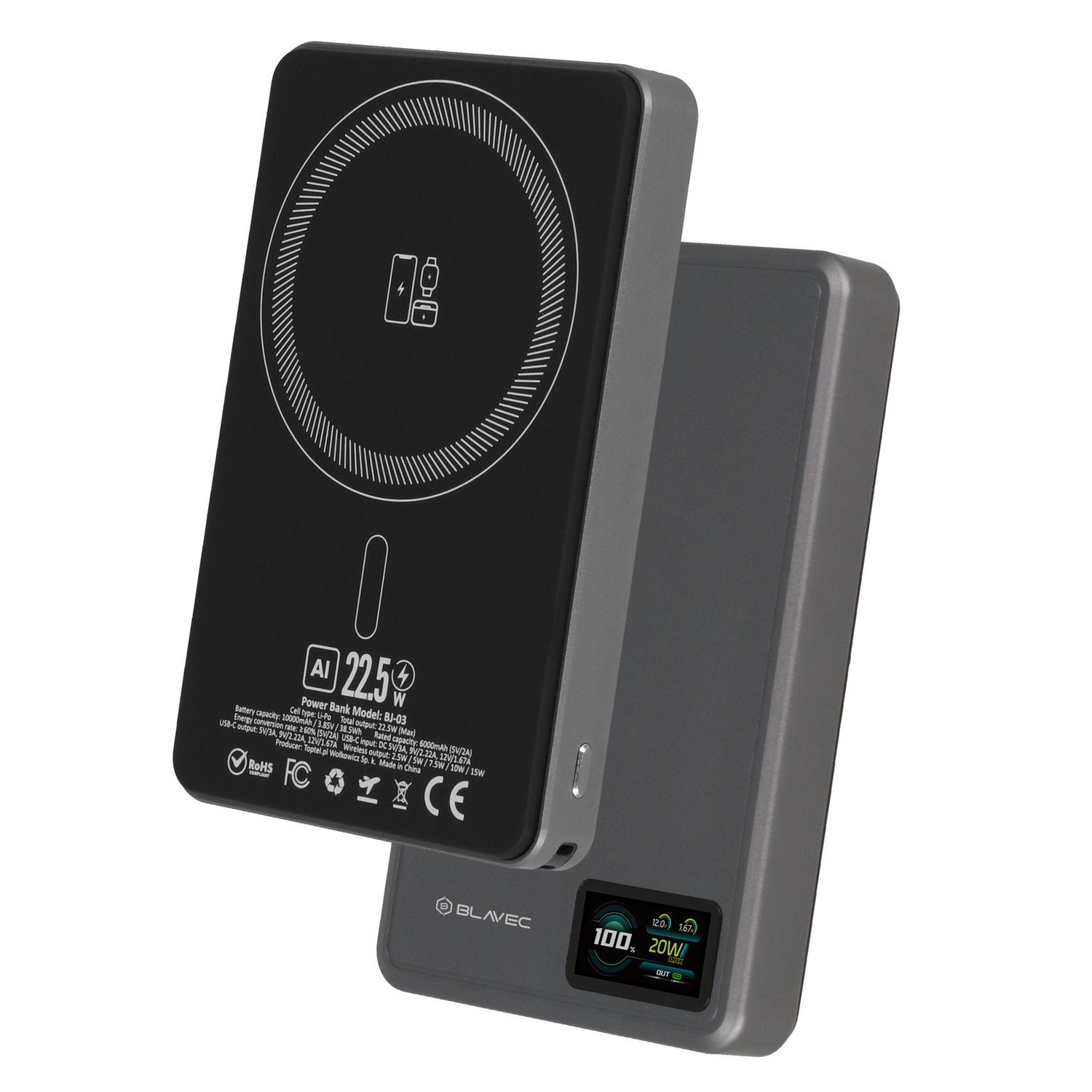 Blavec Power Bank 10000mAh BJ-03 Slim 13,5mm - Type C - 22,5W magnetic Magsafe 3 in 1 (PBBJ03-MC10G) grey - Image 2
