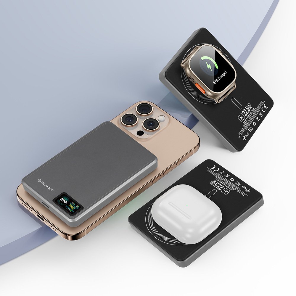 Blavec Power Bank 10000mAh BJ-04 Slim 13,5mm - Type C - 22,5W magnetic Magsafe 3 in 1 (PBBJ04-MC10B) black glass - Image 6