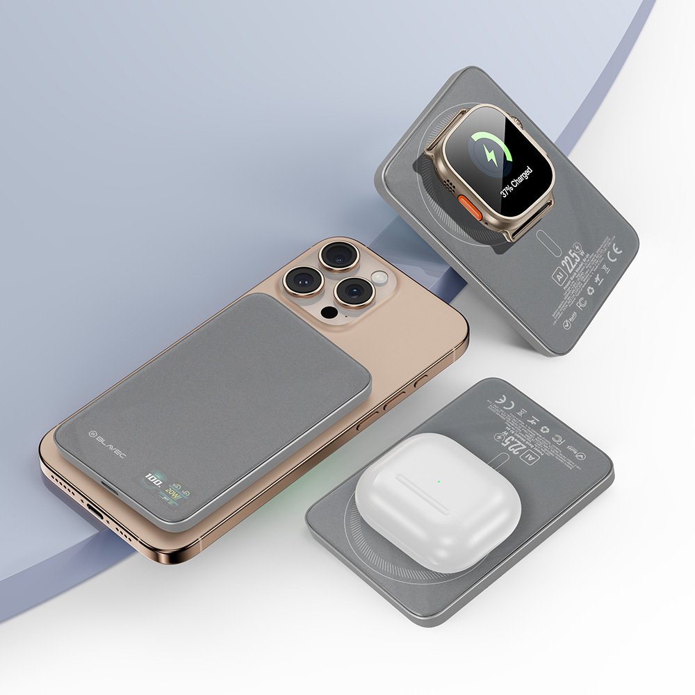 Blavec Power Bank 5000mAh BJ-04 Ultra Slim 7,8mm - Type C - 22,5W magnetic Magsafe 3 in 1 (PBBJ04-MC5G) grey glass - Image 6