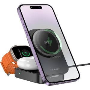 Borofone Wireless induction charger BQ38 Sharp 3 in 1 15W black