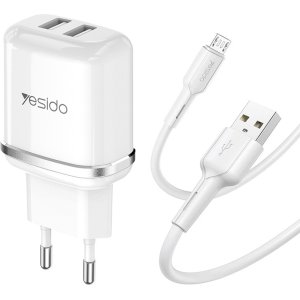 Yesido Wall charger YC26 EU - 2xUSB - 2,4A with USB to Micro USB cable white