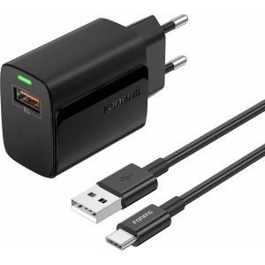 Foneng Wall charger EU64 - USB - 18W with USB to Type C cable black
