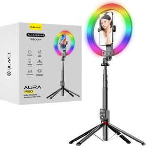 Blavec Selfie Ring lamp Aluminium Aura LED RGB Ring P-50 25cm tripod + remote control + 2,3 metres (RLP50-TRB23) black