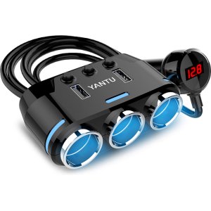 Car Cigarette Lighter Socket Splitter B39 Type C - 3 sockets + 2xUSB - 2,1A 100W with display and cable