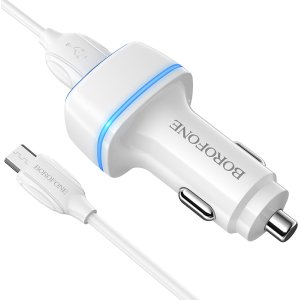 Borofone Car charger BZ14 Max - 2xUSB - 2,4A with USB to Micro USB cable white