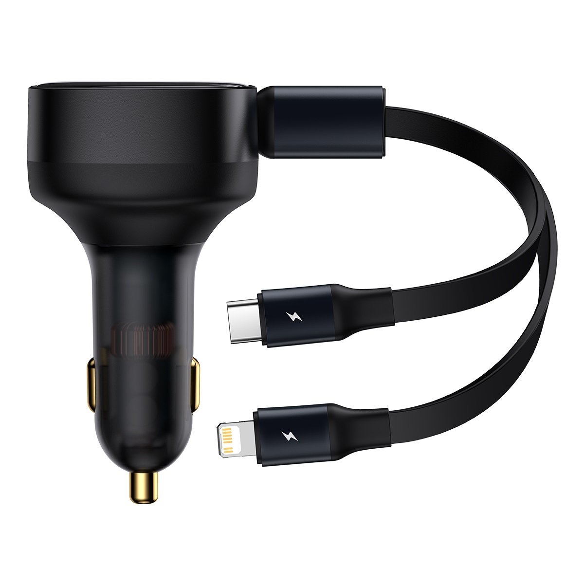 Baseus Car Charger Enjoyment Retractable 2 in 1 - Type C + Lightning - 30W (CGTX000001) black