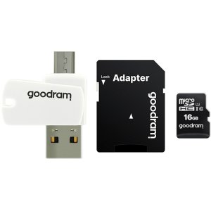 GOODRAM Memory MicroSD Card All in one - 16GB with adapter UHS I CLASS 10 100MB/s + reader
