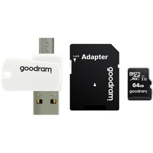 GOODRAM Memory MicroSD Card All in one - 64GB with adapter UHS I CLASS 10 100MB/s + reader