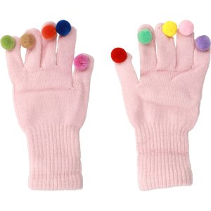 Gloves for touch screens with pom poms PINK