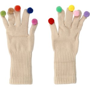 Gloves for touch screens with pom poms BEIGE