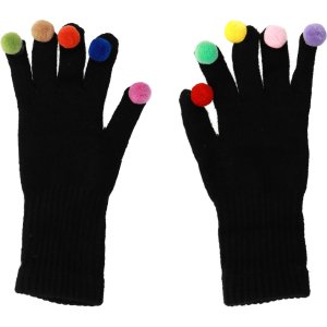 Gloves for touch screens with pom poms BLACK