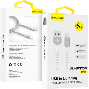Blavec Cable Raptor braided - USB to Lightning - 2A 3 metres Apple CarPlay (CRA-UL2WS30) white-silver