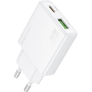 Borofone Wall charger BN25 Wish (Ultra Thin) - USB + Type C - PD QC 3.0 30W white