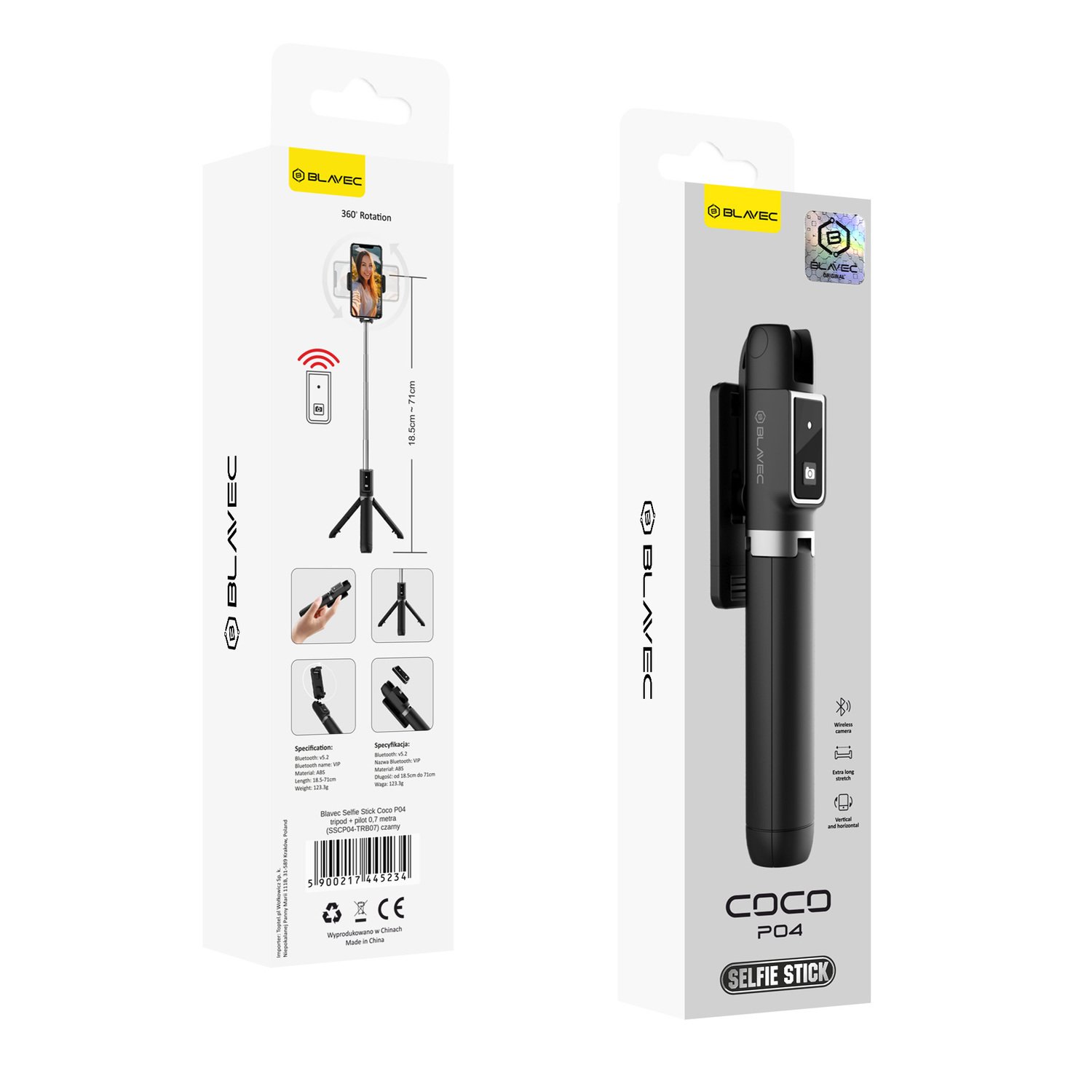 Blavec Selfie Stick Coco P-04 tripod + remote control 0,7 metres (SSCP04-TRB07) black