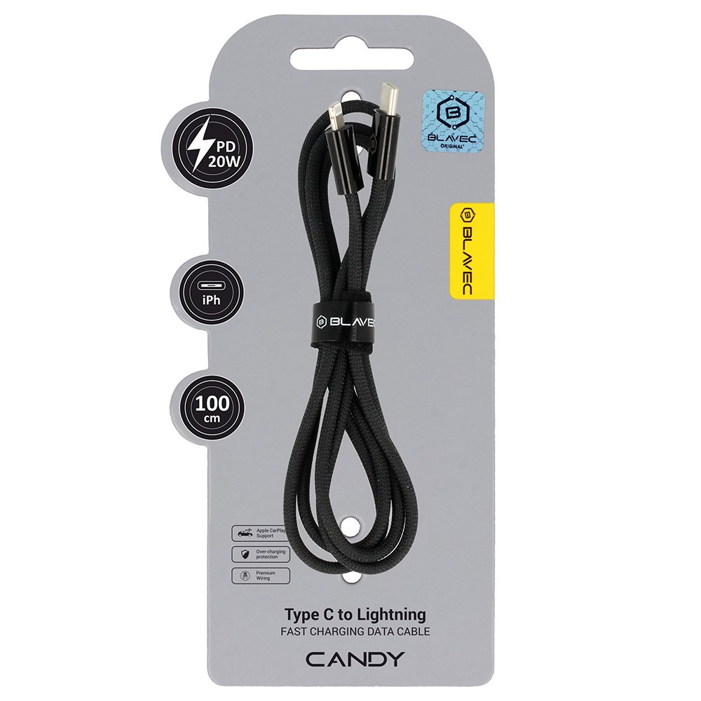 Blavec Cable Candy braided - Type C to Lightning - PD 20W 2,4A 1 metre Apple CarPlay (CCA-CL24B10) black