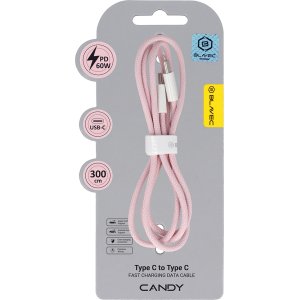 Blavec Cable Candy braided - Type C to Type C - PD 60W 3A 3 metres Apple CarPlay/Android Auto (CCA-CC3P30) pink