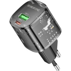 Borofone Wall charger BN17 Sunlight - USB + Type C -  QC 3.0 PD 20W 3A black