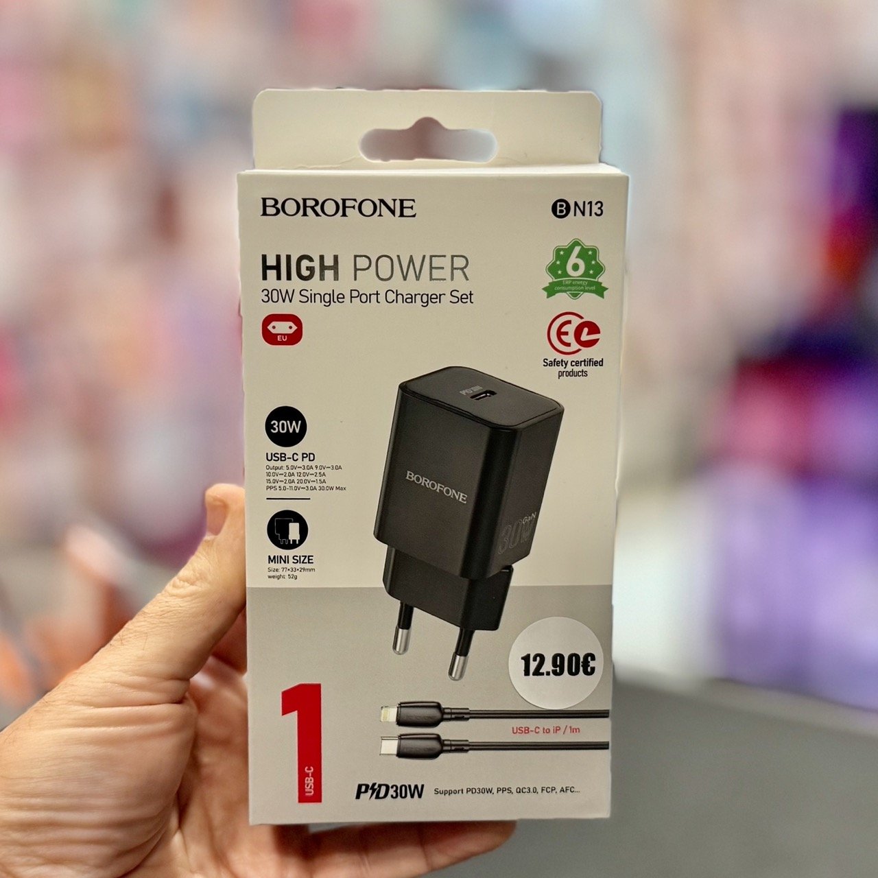 Borofone BN13 High Power Φορτιστής 30W USB-C PD με Καλώδιο USB-C σε iPhone (1m)