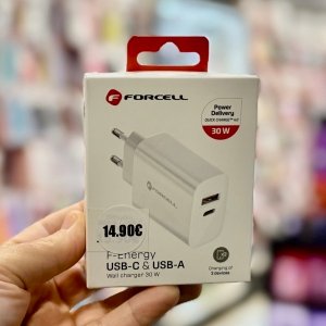 Forcell 30 W USB-C + USB-A φορτιστής PD