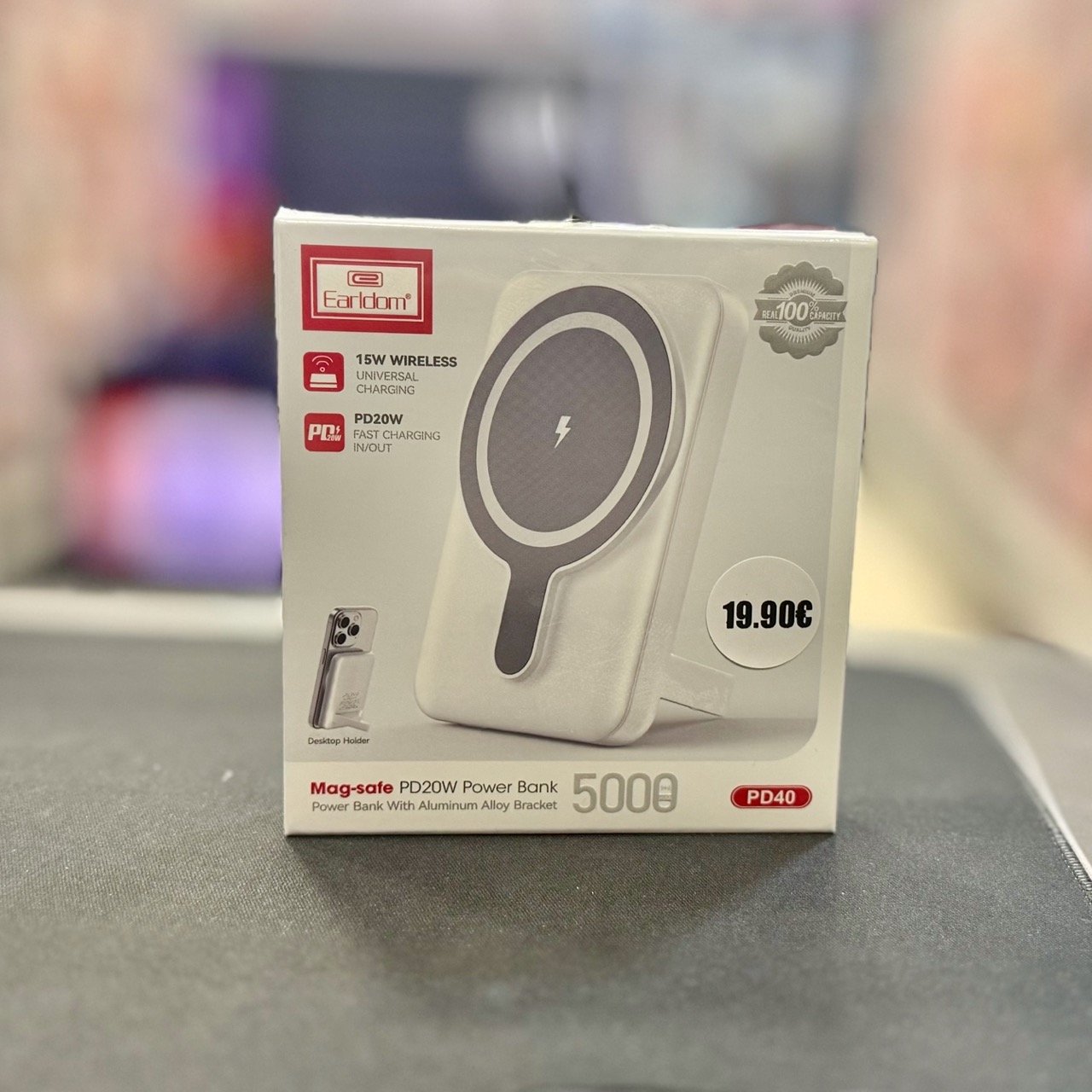 Eardοm Mag-Safe PD20W Power Bank 5000mAh με Ασύρματη Φόρτιση 15W & Βάση Desktop