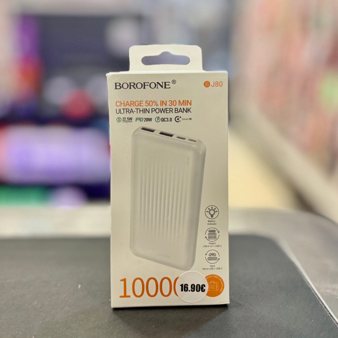 BOROFONE Power Bank 10000mAh 22.5W με 3 Θύρες Έξοδου (2x USB-A, 1x USB-C) και Power Delivery (PD 20W)