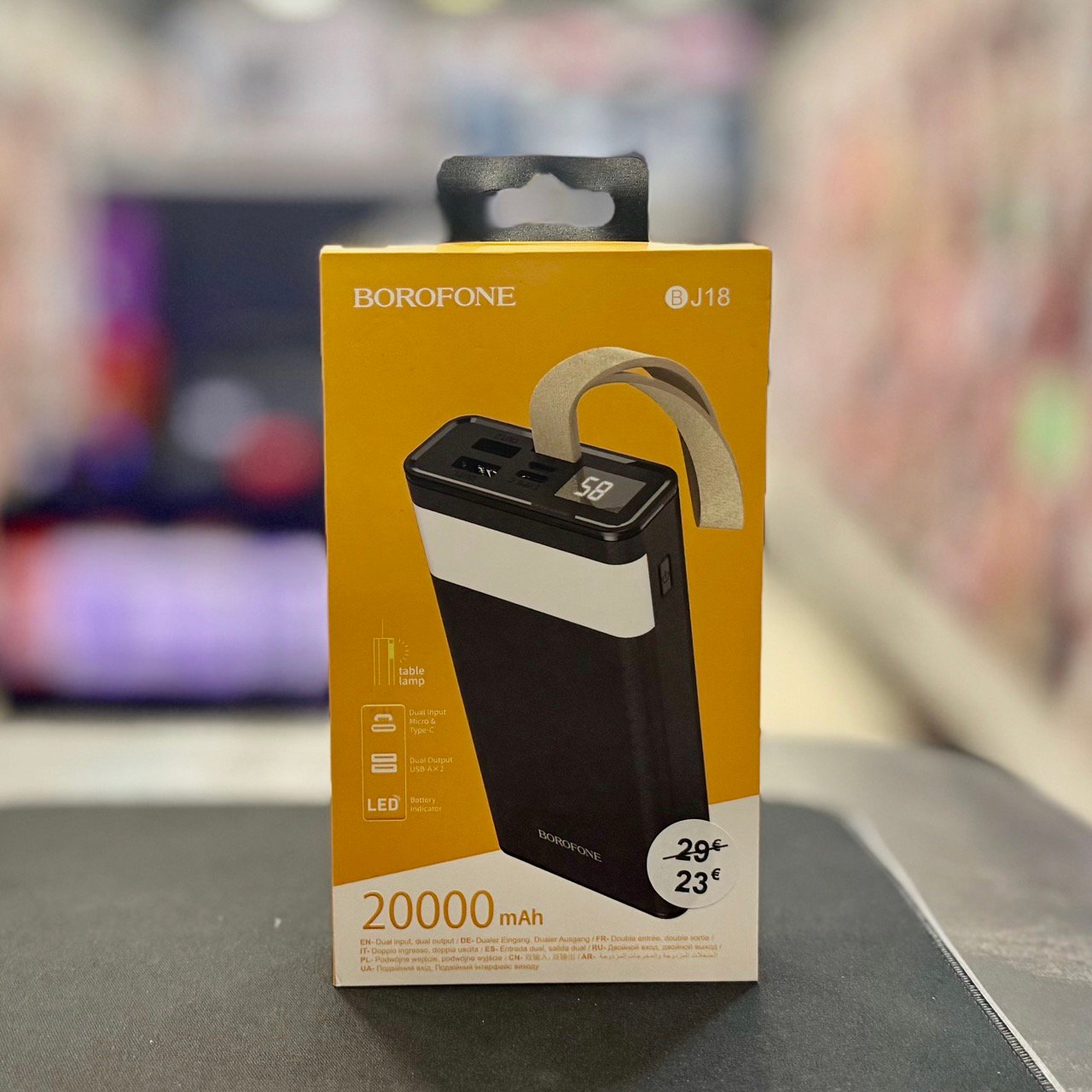 BOROFONE Power Bank 20000mAh 10W (5V/2A) με 4 Θύρες (2x USB-A, Micro-USB, USB-C) και Ενσωματωμένο Φακό