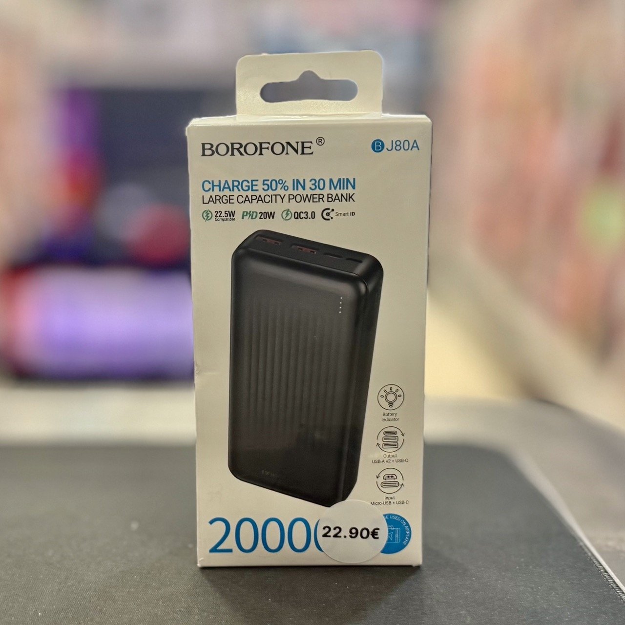 BOROFONE Power Bank 20000mAh 22.5W με 3 Θύρες Έξοδου (2x USB-A, 1x USB-C) και Power Delivery (PD 20W)