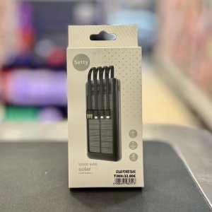 Setty Power Bank 10000mAh 10W (5V/2A) με 4 Ενσωματωμένα Καλώδια, Ηλιακό Πάνελ & Ψηφιακή Οθόνη
