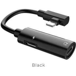 HOCO LS18 ΔΙΠΛΟΣ ΑΝΤΑΠΤΟΡΑΣ ΜΕ ΚΑΛΩΔΙΟ, LIGHTNING ΓΙΑ ΑΚΟΥΣΤΙΚΑ ΚΑΙ ΦΟΡΤΙΣΗ, ΜΑΥΡΟ