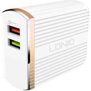 LDNIO A2502Q ΦΟΡΤΙΣΤΗΣ QC3.0 2 PORTS + 1M LIGHTNING CABLE, 18W