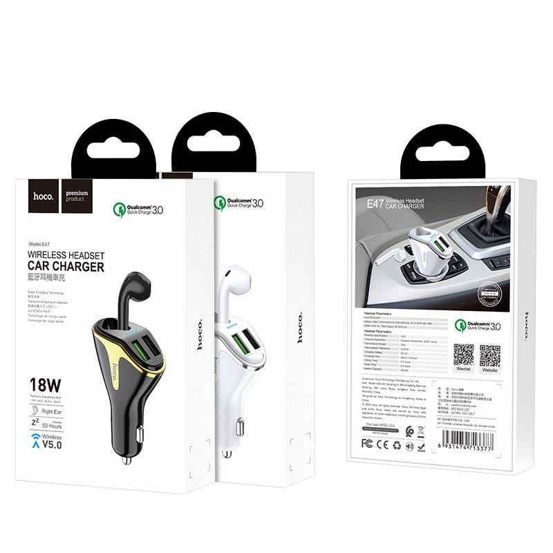 HOCO E47 ΦΟΡΤΙΣΤΗΣ ΑΥΤΟΚΙΝΗΤΟΥ QC3.0 ΚΑΙ ΑΚΟΥΣΤΙΚΟ HANDSFREE 2 ΣΕ 1 ΛΕΥΚΟ - Image 2