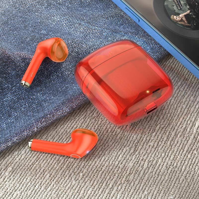 HOCO EW15 CLEAR EXPLORE EARPHONES ΜΕ ΒΑΣΗ ΦΟΡΤΙΣΗΣ, VIBRANT ORANGE - Image 4