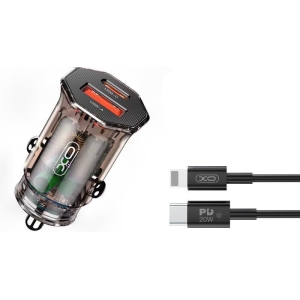 XO CC50 TRANSPARENT ΦΟΡΤΙΣΤΗΣ ΑΥΤΟΚΙΝΗΤΟΥ PD20W+QC3.0 18W ΜΕ ΚΑΛΩΔΙΟ LIGHTNING CABLE