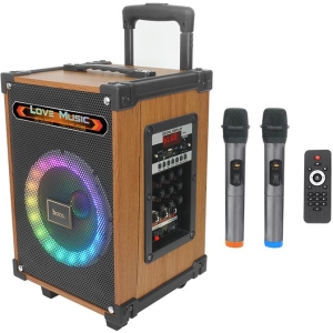 HOCO HA2 ΞΥΛΙΝΟ ΗΧΕΙΟ BLUETOOTH WAVE WIRELESS ΜΕ 2 ΑΣΥΡΜΑΤΑ ΜΙΚΡΟΦΩΝΑ, 40w + 5w TWEETER