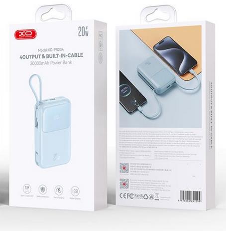 XO PR234 POWERBANK 22.5W+PD20W ME ΟΘΟΝΗ ΚΑΙ ΚΑΛΩΔΙΟ LIGHTNING + TYPE-C 20000MAH, ΓΑΛΑΖΙΟ - Image 3